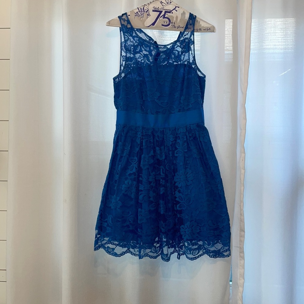 Blue lace dress.